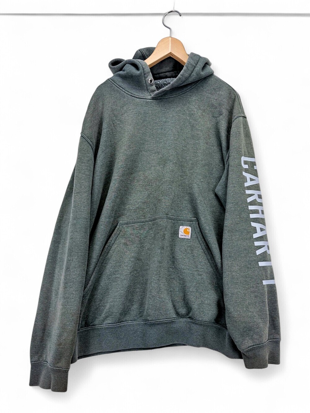 Carhartt Men's Green Logo Sleeve Hoodie L - Workwear Pullover